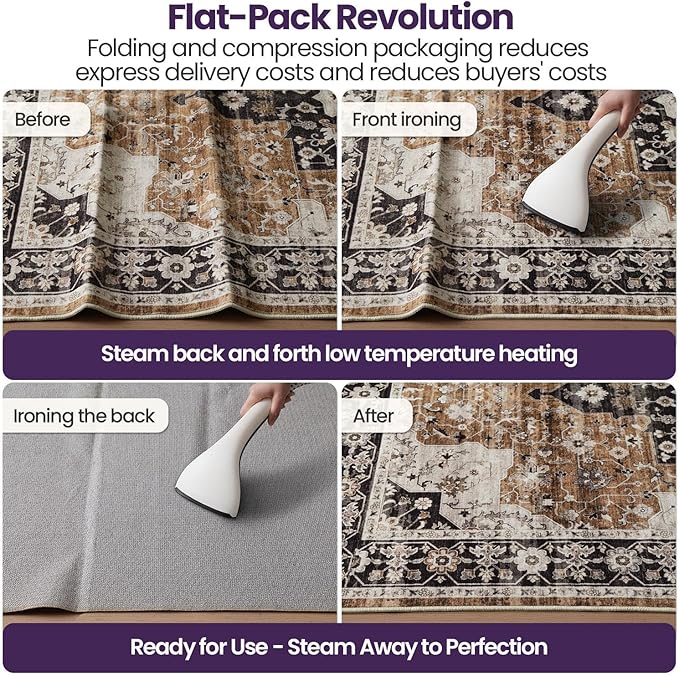 DEXI Area Rugs for Living Room, 5x8 Washable Low Pile Floral Rug for Bedroom, Non Slip Indoor Carpet for Dining Office Nursery, Ivory