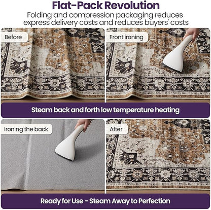 DEXI Area Rugs for Living Room, 8x10 Washable Low Pile Vintage Rug for Bedroom, Non Slip Large Indoor Carpet for Dining Office Nursery, Greyish Brown