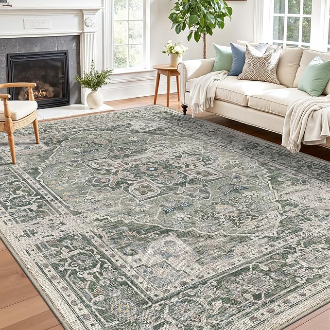 LUMI 8x10 Washable Area Rug for Living Room, Ultra Soft Stain Resistant Carpet with Non Slip Rubber Backing, Non-Shedding Low Pile Rugs for Bedroom, Dining Room, Indoor, Office