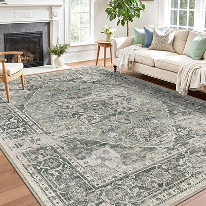 LUMI 8x10 Washable Area Rug for Living Room, Ultra Soft Stain Resistant Carpet with Non Slip Rubber Backing, Non-Shedding Low Pile Rugs for Bedroom, Dining Room, Indoor, Office
