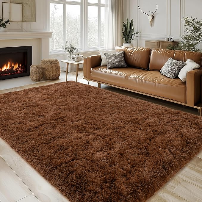 Brown Rug for Living Room Bedroom, 6x9 Fuzzy Fluffy Carpet, Shag Area Rugs for Kids Home Decor Aesthetic, Non Slip