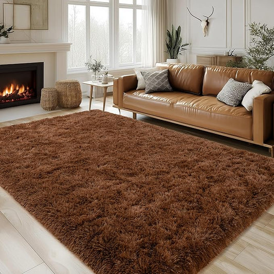 Brown Rug for Living Room Bedroom, 6x9 Fuzzy Fluffy Carpet, Shag Area Rugs for Kids Home Decor Aesthetic, Non Slip