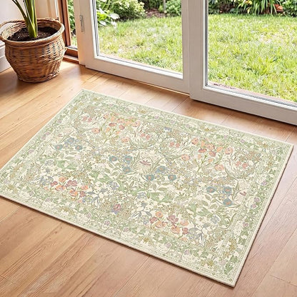 Sage Green Soft Bedside Non Slip Washable Rugs, 2x3 Farmhouse Small Rug for Kitchen, Indoor Entrance, Laundry, Bathroom - Boho Throw Front Door Mat, Soft Cottagecore Art Deco Carpet with Low Pile