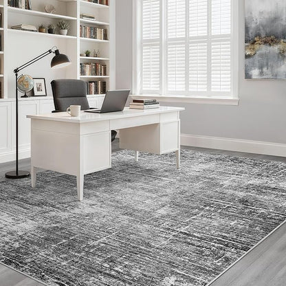 10x14 Area Rug Living Room: Washable Large Neutral Black Rug Abstract Soft Modern Stain Resistant Indoor Floor Non-Slip Carpet for Bedroom Nursery Kids Office Playroom Dining Room Under Table Home