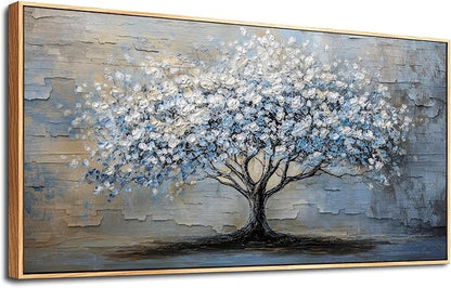 ERQINHUA Abstract Wall Art Living Room Large Wall Decor Wood Framed Art For Office Wall Pictures Blue Grey Tree Painting Canvas Printing Artwork Bedroom Restaurant Home Decoration Aesthetic 30"X60"