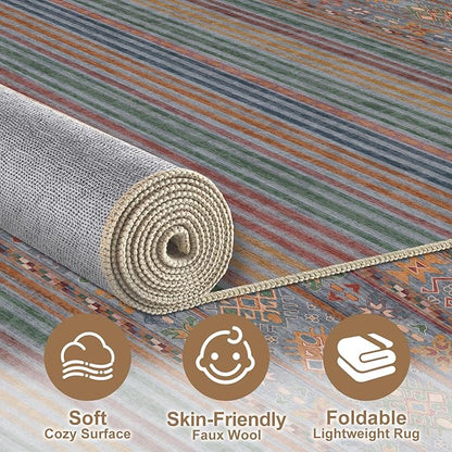 Nakagishi 6X9 Area Rugs Living Room: Washable Large Vintage Rug Neutral Non-Slip Soft Stain Resistant Indoor Carpet for Bedroom Nursery Dining Room Office Playroom - Multi Color