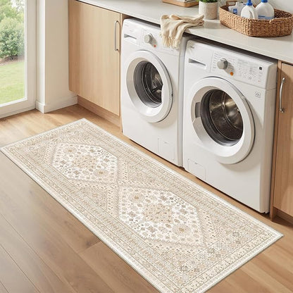 zesthome Runner Rug 2x5 - Stain Resistant Machine Washable Rug, Non Slip Vintage Hallway Runner Rugs, Low Pile Lightweight Runners for Kitchen, Entryway and Corridor