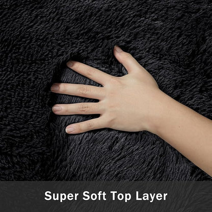 4x6 Area Rug for Living Room:Ultra Soft Fluffy Shag Black Rugs,Large Fuzzy Plush Indoor Non Slip Carpet Washable Rug for Bedroom Kids Nursery Office Dorm Modern Decor(Black 4'x6')