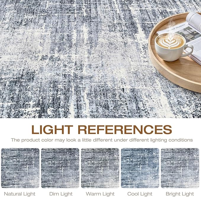 5x7 Area Rugs Living Room: Washable Large Neutral Navy Rug Abstract Soft Modern Stain Resistant Indoor Floor Non-Slip Carpet for Bedroom Nursery Kids Office Playroom Dining Room Under Table Home