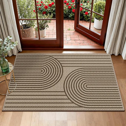 Easy Jute Front Door Mat, 2' x 3' Entryway Porch Rug, Brown Farmhouse Ultra-Thin Washable Non-Slip Mat for Indoor Foyer & Outdoor Patio Decor
