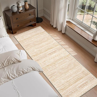 Miukiki 2x6 Hallway Runner Rug Moroccan Washable Kitchen Rug Non Slip Indoor Floor Kitchen Runner Rug Foldable Carpet for Bathroom Laundry Room with Low Pile(Beige,2'x6')