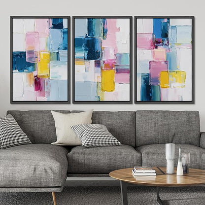 SIGNLEADER Framed Canvas Print Wall Art Set Vibrant Colorful Block Abstract Bold Pink Blue Illustrations Minimal Decorative Bohemian Nordic for Living Room, Bedroom, Office - 24"x36"x3 BLACK