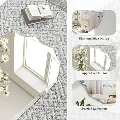 30x22 Inch Beveled Oval Bathroom Mirror, Frameless Copper-Free Silver Mirror, Modern Vanity Mirror, Decorative Wall Mirrors Over Sink for Restroom, Bedroom, Living Room, Bathroom, Entryway