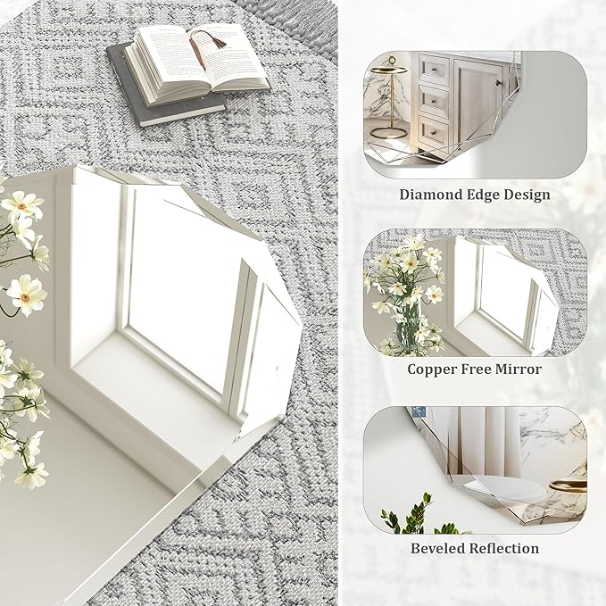 36x24 Inch Beveled Oval Bathroom Mirror, Frameless Copper-Free Silver Mirror, Modern Vanity Mirror, Decorative Wall Mirrors Over Sink for Restroom, Bedroom, Living Room, Bathroom, Entryway
