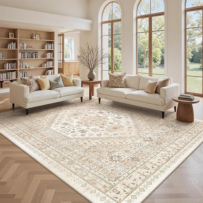 zesthome 8x12 Area Rugs,Stain Resistant Washable Rug,Ultra-Thin Rugs for Living Room,Bedroom,Non-Slip Backing Home Decor Large Area Rug (Cream/Beige,8'x12')