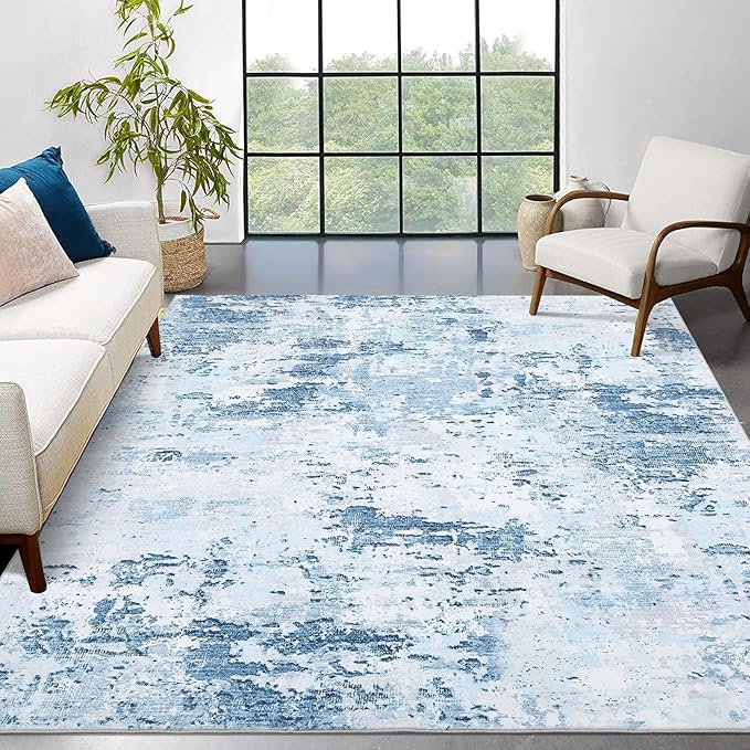 ROYHOME Area Rug 4x6 for Living Room Stain Resistant Carpet Modern Abstract Rugs Ultra Soft Machnine Washable Indoor Floor Cover Accent Rug Low Pile Thin Rug for Bedroom Dining Room, Blue
