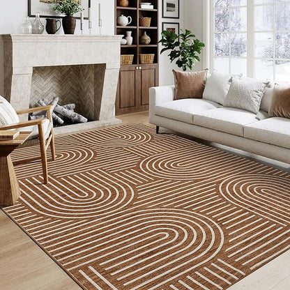 ROYHOME Washable Rug 6x9 Area Rugs for Living Room, Abstract Rug for Bedroom, Soft Rainbow Non Slip Throw Rugs with Rubber Back, Low Pile Stain Resistant Boho Geometric Carpet for Dining Room, Copper