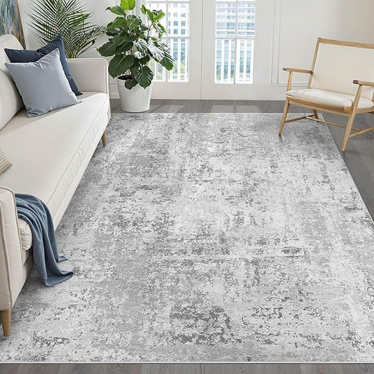 5x8 Area Rug Living Room: Washable Large Neutral Rug Abstract Soft Modern Stain Resistant Indoor Floor Non-Slip Carpet for Bedroom Nursery Kids Office Playroom Dining Room Under Table- Light Gray