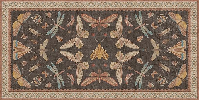 2x4 Vintage Area Rug for Entryway Indoor, Stain Resistant Washable Carpet for Kitchen, Bathroom & Powder Room, Orange Brown Insect Boho Décor