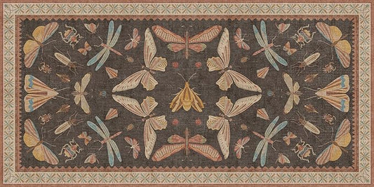 2x4 Vintage Area Rug for Entryway Indoor, Stain Resistant Washable Carpet for Kitchen, Bathroom & Powder Room, Orange Brown Insect Boho Décor