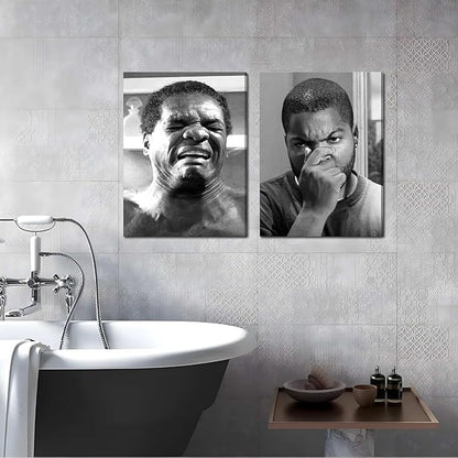 Framed Funny Bathroom Canvas Wall Art Set of 2 - Black and White Vintage Comedy Movies Posters, Funny Toilet Humour Smell Wall Decor Prints for Bathroom Decor 16x24in