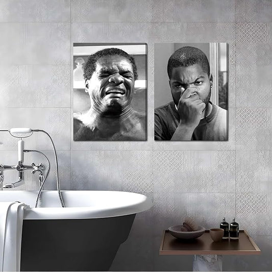 Framed Funny Bathroom Canvas Wall Art Set of 2 - Black and White Vintage Comedy Movies Posters, Funny Toilet Humour Smell Wall Decor Prints for Bathroom Decor 16x24in