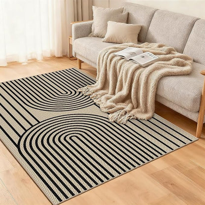 Easy Jute Rugs for Entryway, 3' x 5' Indoor Outdoor Rug, Black Farmhouse Washable Ultra-Thin Non-Slip Area Rug for Foyer, Backdoor, Living Room, Kitchen, Bedroom, Balcony