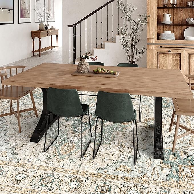 6x9 Area Rugs for Living Room, Machine Washable Non Slip Vintage Rug, Non-Slip Stain Resistant, Large Soft Home Decor Rug for Bedroom Dining Room (Green/Beige, 6'x9')