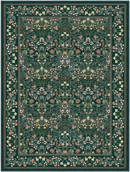 AMADA HOMEFURNISHING Large Area Rugs 9x12, Washable Floral Rug with Non-Slip Backing & Low Pile, Durable Edge Biding, Vintage Soft Floral Rug for Living Room, Bedroom and Dining Room
