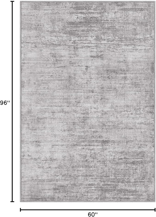 LUMI 5x8 Washable Low-Pile Area Rug for Living Room, Ultra Soft Modern Neutral Grey Rugs Non Slip with Rubber Backing, High Traffic, Stain Resistant Carpets, Ideal for Bedroom, Dining Room