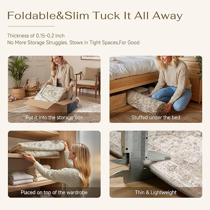 PureCozy Taupe Area Rug 2x3 Washable Vintage Entryway Carpet Non Slip Retro Distressed Door Mat Low Pile Soft Oriental Medallion Thin Small Throw Rug for Kitchen Bedroom Office Bathroom Laundry