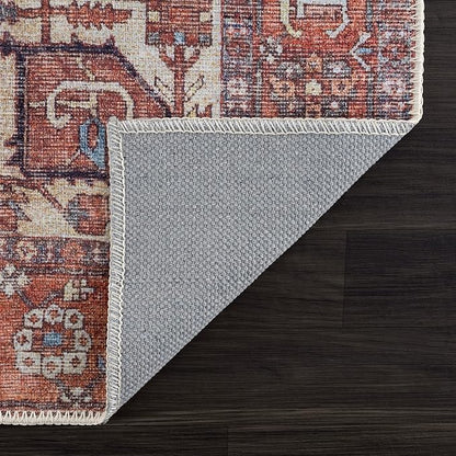 Bloom Rugs Washable 10 ft Runner - Red/Orange/Beige Traditional Runner for Entryway, Hallway, Bathroom, and Kitchen - Exact Size: 2.5' x 10'