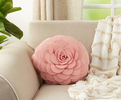 SARO LIFESTYLE Flower Design Poly Filled Throw Pillow, Rose, 16"