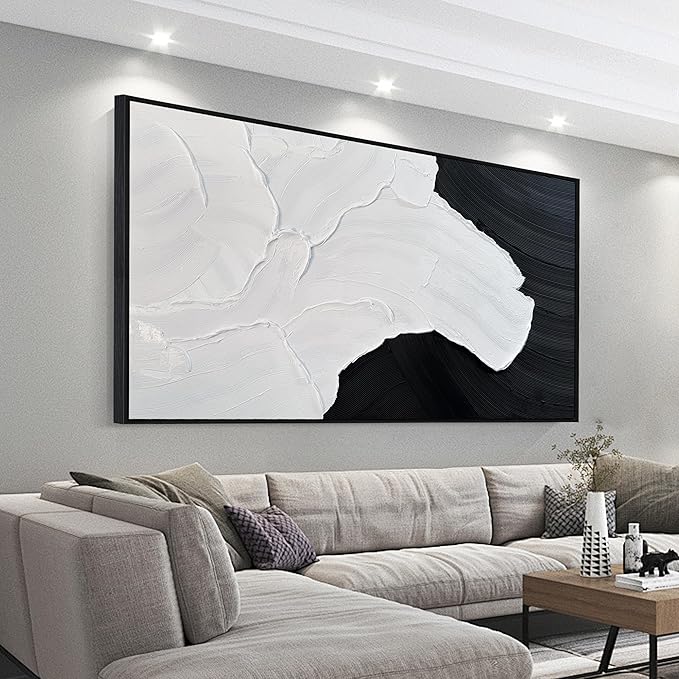 Tarfupth Black and White Abstract Wall Art for Living Room Hand-Painted Large Abstract Wave Oil Paintings Textured Artwork for Bedroom Office Home Decor 39x79 Inch