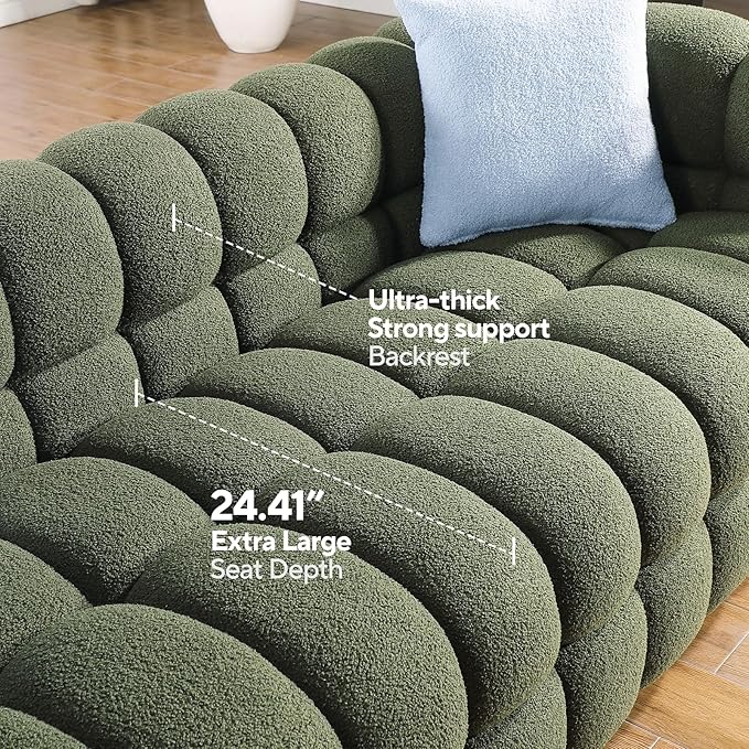 86" Cloud Couch Boucle 3 Seater with Solid Wood Frame & 2 Throw Pillow, Mid Century Modern Plush Couch for Living Room, ALO2269-GR