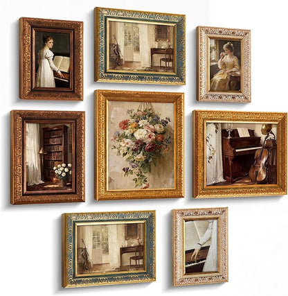 Novabright 8 Pcs Multicolor Vintage Picture Frames Gallery Wall Frame Set Antique Collage Photo Decor for Wall Mounting or Tabletop Display Multi Sizes for Gallery Living Room (8x10, 5x7, 4x6)