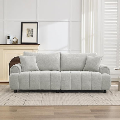 88 "Modern Boucle Sofa Couch, Oversized Comfy 3 Seater Sherpa Curved Sofas Deep Seat, Upholstered Loveseat Teddy Round Arm Couches for Living Room, Bedroom, Light Grey
