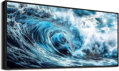 ERQINHUA Wall Art For Living Room Wall Decor For Bedroom Ocean Inspiration Pictures Blue Wave Canvas Printing Wall Paintings Office Mural Posters Modern Home Decor Aesthetics 32x72 In Black Framed