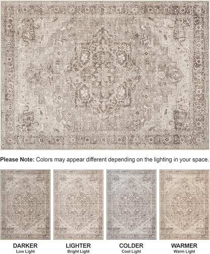 Bloom Rugs Washable Non-Slip 6' x 9' Rug - Beige/Gray Traditional Area Rug for Living Room, Bedroom, Dining Room, and Kitchen - Exact Size: 6' x 9'