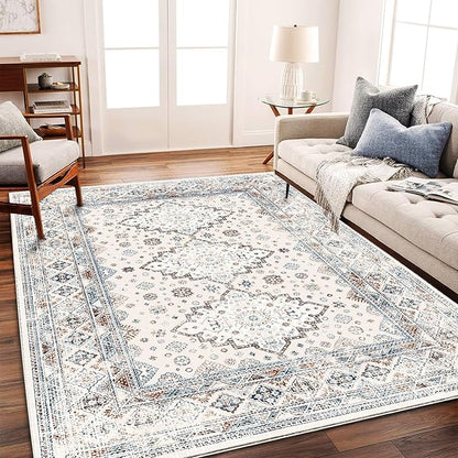 CHAMPLANT Washable Vintage Area Rug 6x9 Boho Chic Medallion Distressed Design Non-Shedding Easy Care Ideal for High Traffic Areas in Living Room Bedroom Kitchen Office Large Carpet