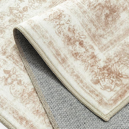 PureCozy Runner Rug 3x10 Cream Hallway Washable Beige Carpet Non Slip Vintage Medallion Beige Carpet Low Pile Soft Distressed Retro Indoor Long Rug for Entryway Kitchen Bathroom Laundry Bedroom