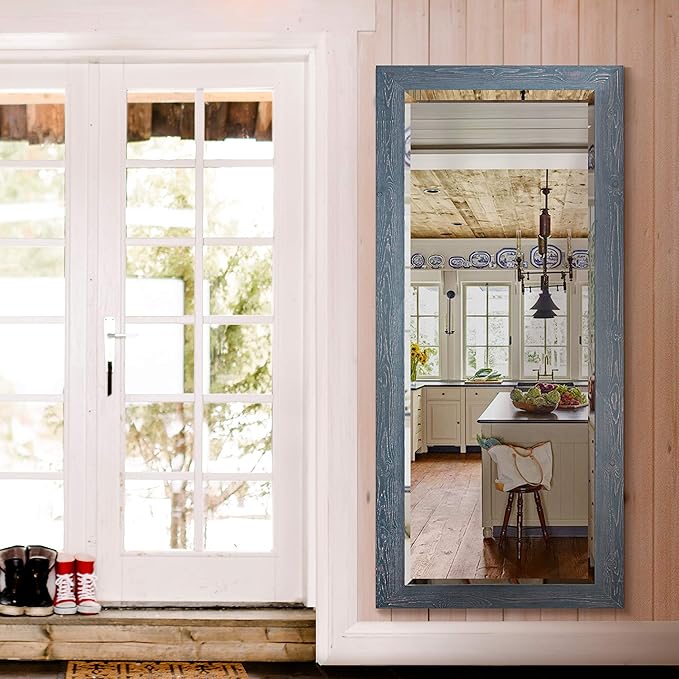 Renditions Gallery Full Length Mirror Gray Wood Frame Full Body Wall Mounted Apartment Vanity Decor Aesthetic Large Standing Mirror for Bedroom Living Room Bathroom - 61"x25" LT07