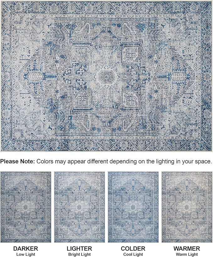 Bloom Rugs Washable Non-Slip 2' x 3' Rug - Blue/Gray Traditional Oriental Area Rug for Living Room, Bedroom, Dining Room, and Kitchen - Exact Size: 2' x 3'