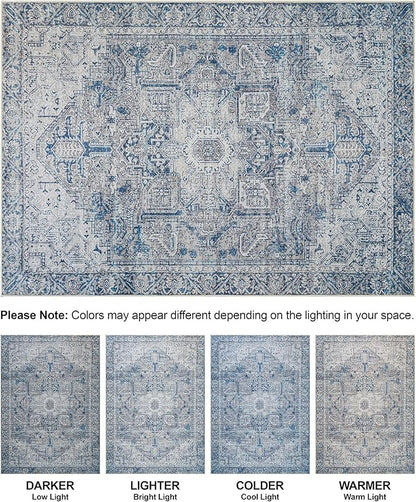 Bloom Rugs Washable Non-Slip 8' x 10' Rug - Blue/Gray Traditional Area Rug for Living Room, Bedroom, Dining Room, and Kitchen - Exact Size: 8' x 10'