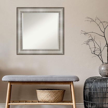 Amanti Art Silver Bathroom Mirror for Over Sink, 25x25 Imperial Silver Square Vanity Mirror, Medium Traditional Frame, Hangs Horizonally and Vertically, Bathroom Wall Decor, Beveled Edge