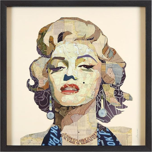Empire Art Direct Dimensional Collage Framed Graphic Paper Under Glass Wall Art by Alex Zeng Ready to Hang, 25" x 25", Homage to Marilyn