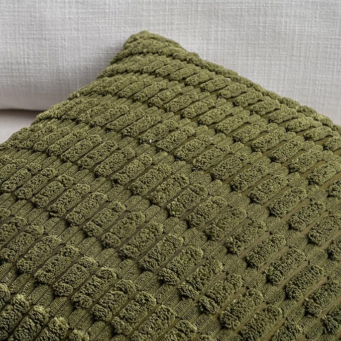 Fancy Homi 4 Packs Decorative Throw Pillow Covers for Living Room Couch Bed, Modern Farmhouse Boho Home Décor Accent Cushion Case, 20" x 12", Moss Green