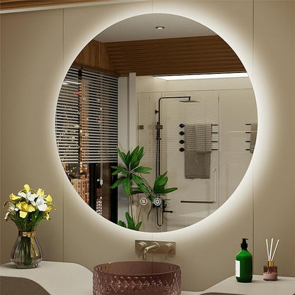 30 Inch Round LED Bathroom Mirror with Light, 3 Color Temperatures (3000K/4500K/6000K), Anti-Fog, Dimmable Backlit, Frameless Round Lighted Bathroom Mirror
