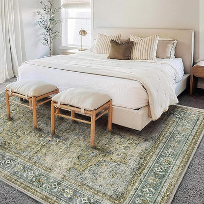 CHAMPLANT Washable Area Rug 9'x12' Boho Design Non-Shedding Easy Care Ideal for High Traffic Areas in Living Room Bedroom Office Coffee Table Kitchen Large Carpet