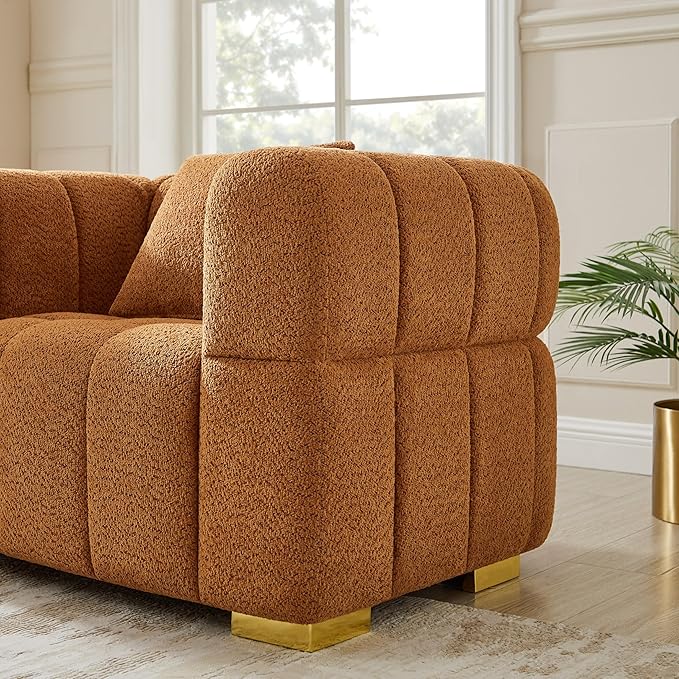 VANOMi 44.09”Oversized Accent Chair, Boucle Armchair with Deep Seat, Comfy Reading Chair for Living Room, Bedroom, Office, Apartment, Curry (1 Piece)
